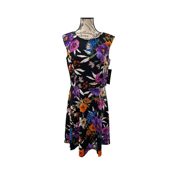 Suite 7 Black Sleeveless Floral Fit & Flare Dress NWT Size 10 - Picture 1 of 8